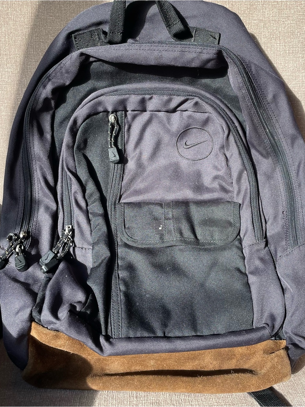 Vintage Y2K Nike Black Backpack with Brown Suede Base
